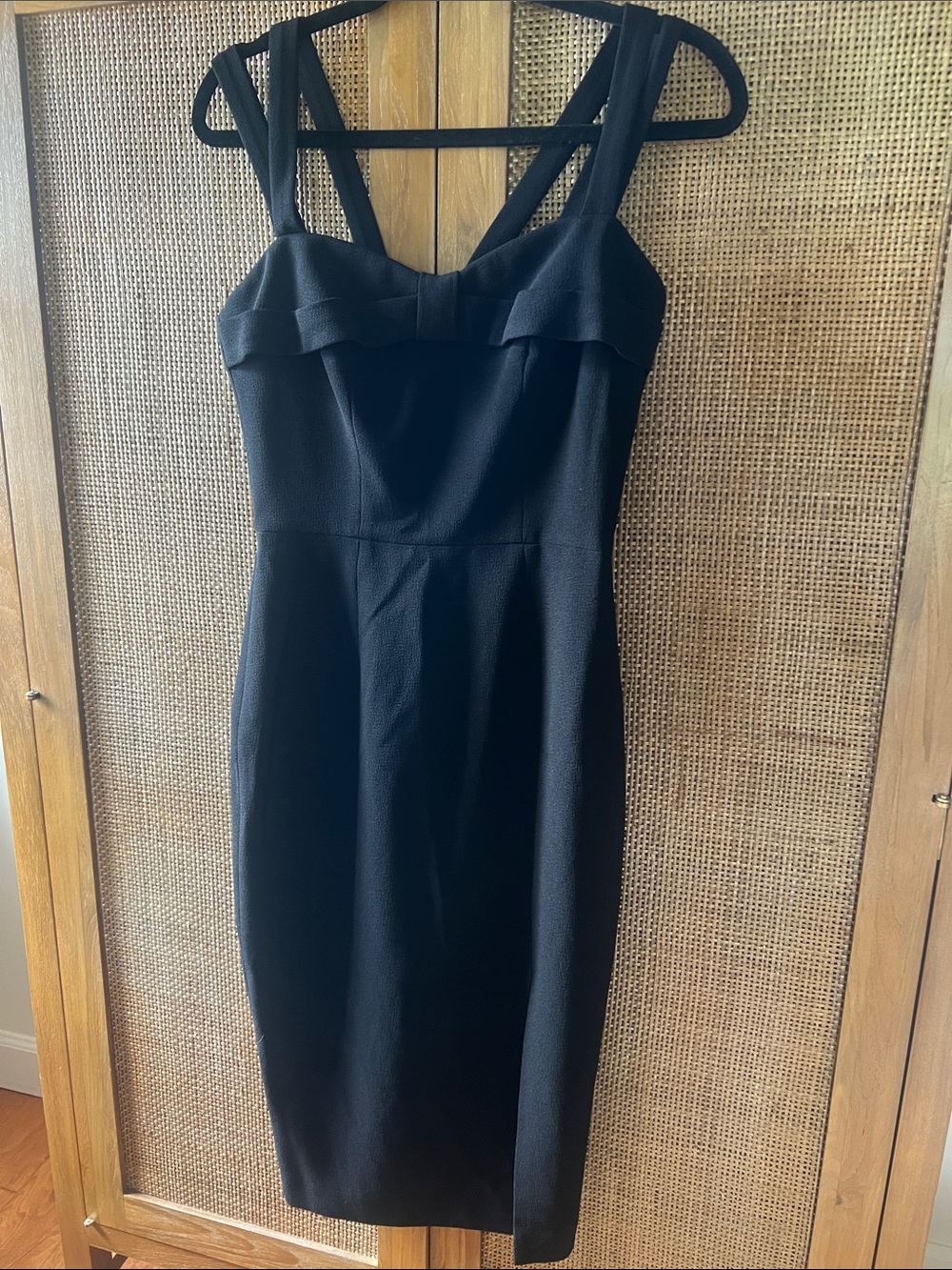 Dress the Population Black Ruffle-Trim Midi Sheath Dress